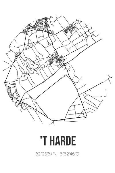 't Harde (Gelderland) | Map | Black and White by Prints of Place