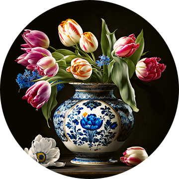 Klassieke vaas met tulpen van Vlindertuin Art