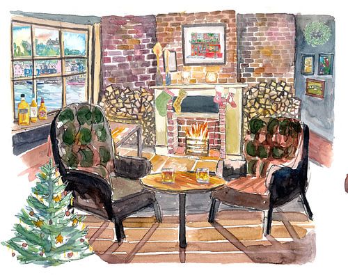 Pub rustique et confortable avec cheminée et vue sur le port XMAS