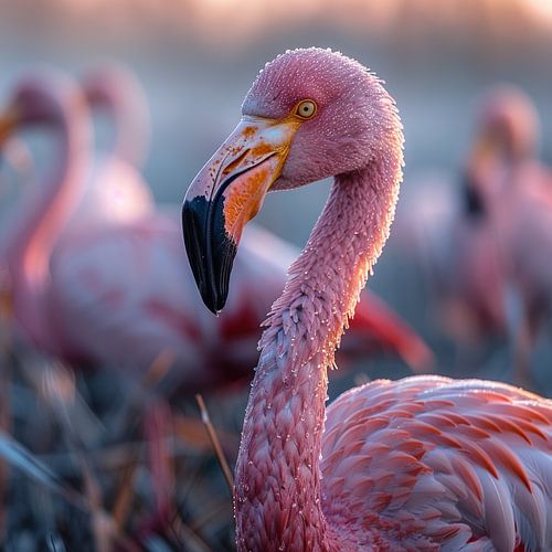 Close Up Of A Pink Flamingo Bird In Natural Light