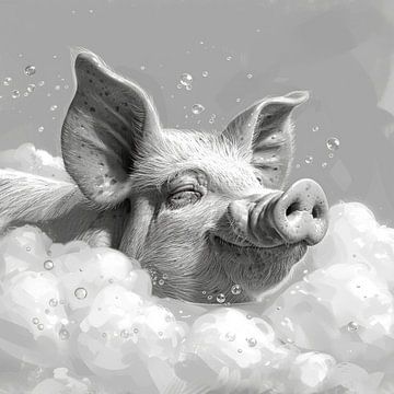 Spa des cochons : un bain amusant dans la salle de bain - œuvre d'art unique pour les toilettes sur Felix Brönnimann