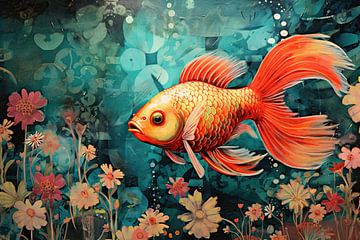 Poisson rouge nageur | Poisson rouge vif sur Art Merveilleux