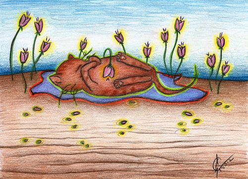 Kitten in a tulip field