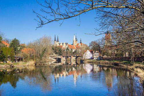 River Saale and the castle in Merseburg, Germany