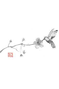 sakura and bird sur Péchane Sumie