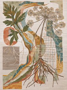 Wabi-Sabi Botanische Collage mit Bärenklaue auf Leinen