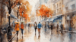 Abstrakte Malerei Acryl-Einkauf  Menschen Kunst, moderne Zusammenfassung, Skyline und Städte im Herbst