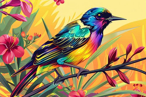 Kleurrijke tropische vogel met bloemen