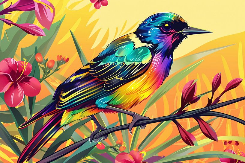 Colourful tropical bird with flowers by Imperial Art House