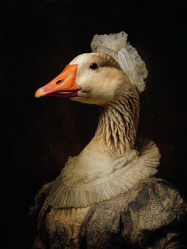 Elegant Renaissance-style goose portrait with historical collar