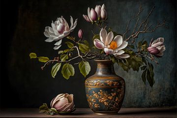 Stilleven met magnolia bloemen. van AVC Photo Studio