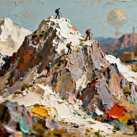 Aufstieg zum Gipfel – Dynamische Bergszene in strukturreicher Öltechnik von Kristin M