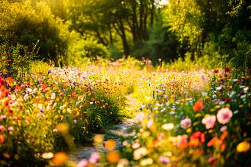Zonnige bloemenweide met licht van Imperial Art House