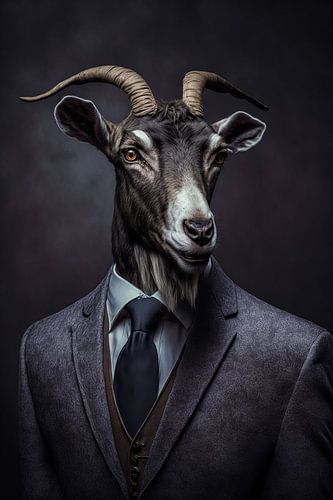 Geit in een driedelig pak