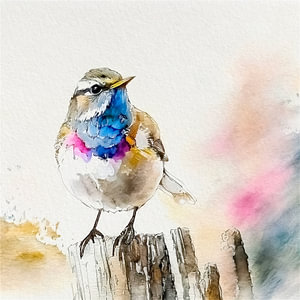 Heiterer blauer Vogel, Serie: Flora und Fauna in Pastell