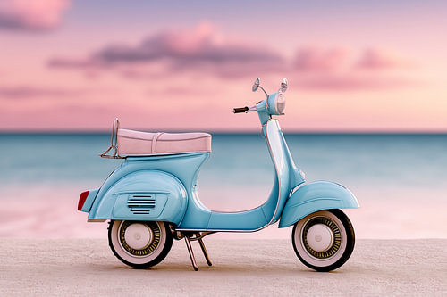 Une Vespa au coucher du soleil sur Cafe Noir