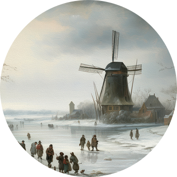 Hollands winterlandschap schilderij met molen van Preet Lambon