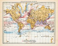 Sea currents, world map. Vintage map ca. 1900