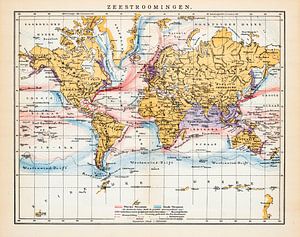 Meeresströmungen, Weltkarte. Vintage Karte ca. 1900 von Studio Wunderkammer