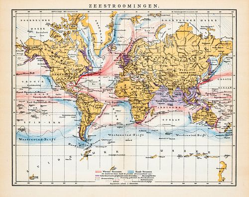Sea currents, world map. Vintage map ca. 1900 by Studio Wunderkammer