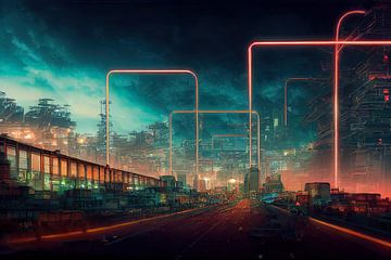 Een snelweg in Neo Megacity van Josh Dreams Sci-Fi