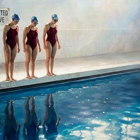 Nageurs réfléchissant au bord de la piscine sur Jan Keteleer