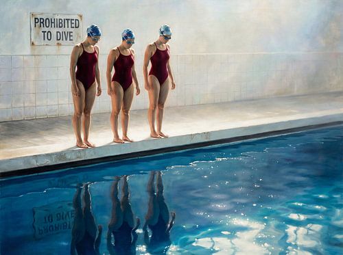 Schwimmer, die sich am Beckenrand reflektieren von Jan Keteleer