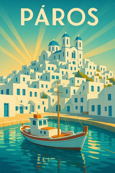 Páros Insel Eleganz - Art Deco Griechenland Poster von Travel Shop