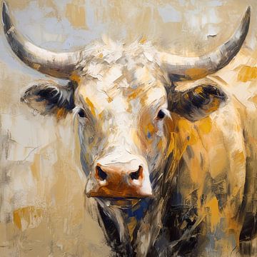 Schilderij Koe in Cremetinten - Koeienschilderij van De Mooiste Kunst