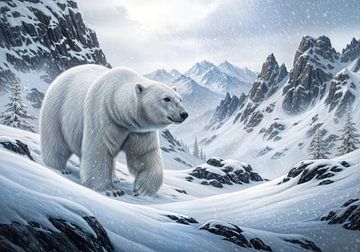 Ijsbeer in besneeuwd berglandschap van Markus Gann