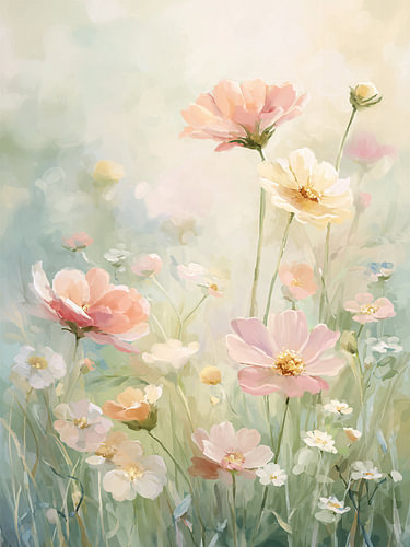 Prairie de fleurs sauvages aux couleurs pastel