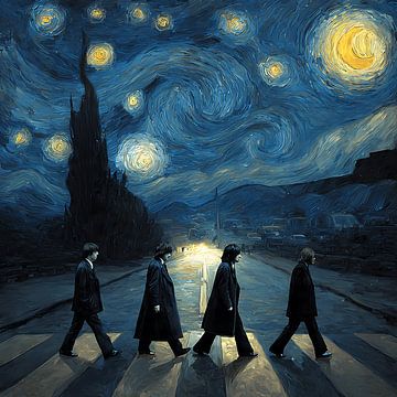 Sternennacht Abbey Walk Retro Musik Traumlandschaft Wanddekoration von Aden Pink Studio