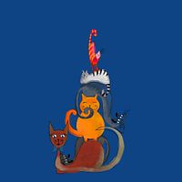 Gemälde von sechs Katzen