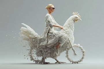 Jonge Vrouw in Fantasiewereld, Mixed Media, Surrealisme en Fantasie in Beeld van Peter Pen tekeningen en schilderijen