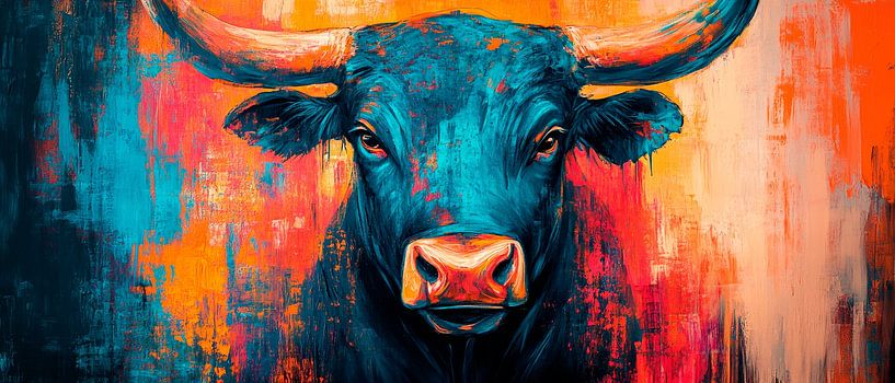 Kleurrijke Stier - Kracht van kleuren Kleurenspel - Stier in beeld van Poster Art Shop