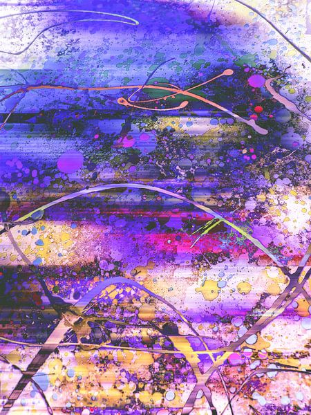 Modern, Abstract Digitaal Kunstwerk in Paars Roze Oranje van Art By Dominic
