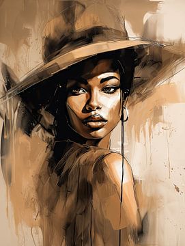 African woman - beige - abstract van Your unique art