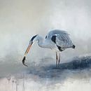 Abstract Aquarel Schilderij Met Vogel In Blauw En Beige van Diana van Tankeren thumbnail