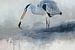 Abstrakte Aquarellmalerei mit Vogel in Blau und Beige von Diana van Tankeren