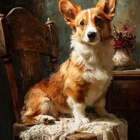 Corgi auf Holzstuhl im Landhausstil von Erika Kaisersot