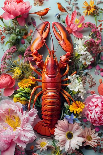 Lobster Luxe - Rode KREEFT tussen de BLOEMEN van Marianne Ottemann - OTTI