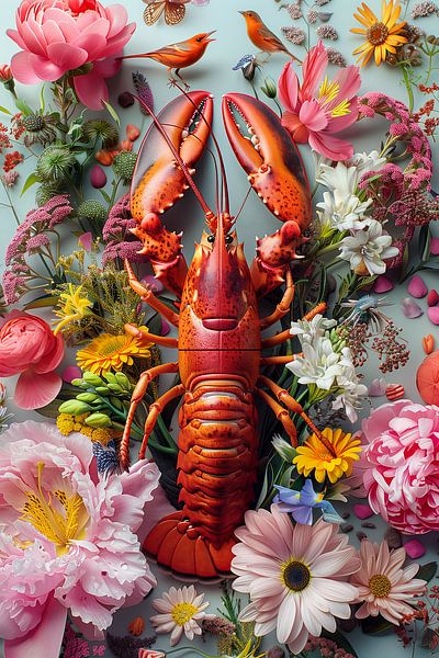 Lobster Luxe - Red CANCER among the FLOWERS by Marianne Ottemann - OTTI