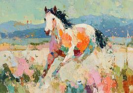 Un cheval aux couleurs vives au galop dynamique sur Niklas Maximilian