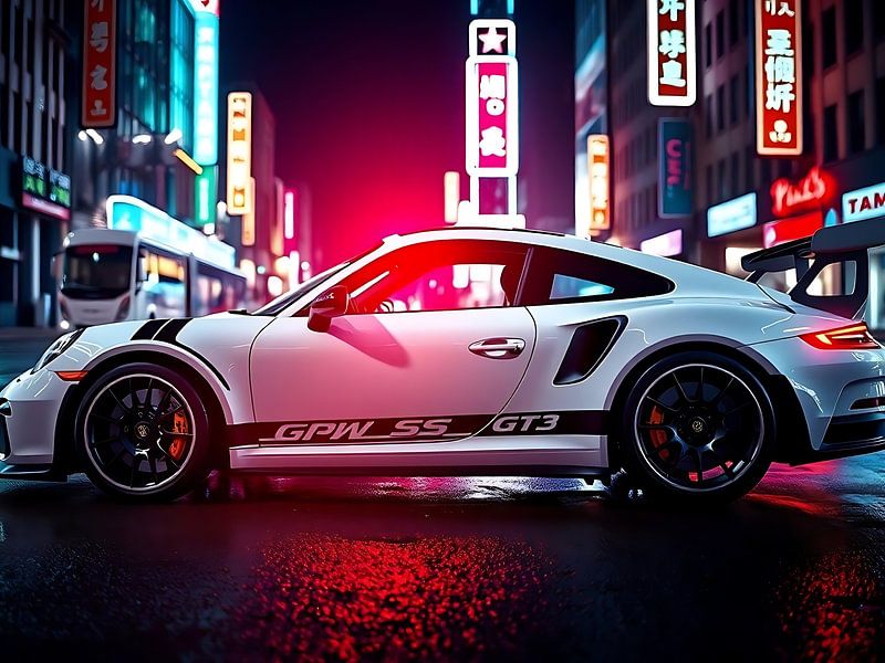 Porsche 911 GT3 RS Weiß-schwarz gestreiftes Stadtbild von MIROKKU