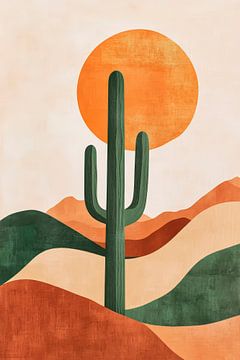 Cactus in de zonsondergang - Kleurrijk woestijnlandschap van Poster Art Shop