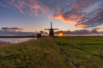 Mill Der Sonnenuntergang von Nord-Texel von Texel360Fotografie Richard Heerschap