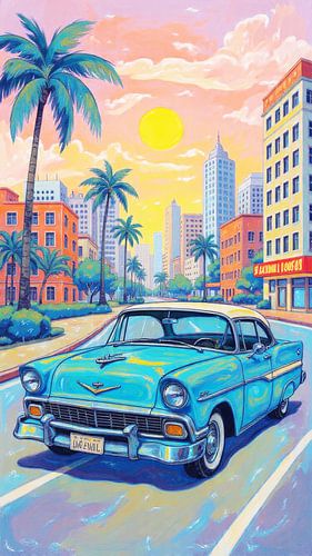 Vintage Car in Miami Sunset