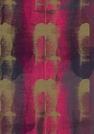 Neonrot, Ocker, Dunkelbraun und Flieder. Abstraktes Muster. von Dina Dankers