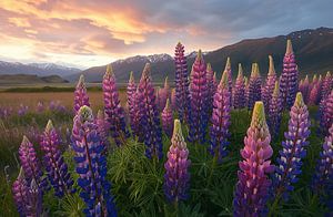 Lupinen beim Sonnenuntergang