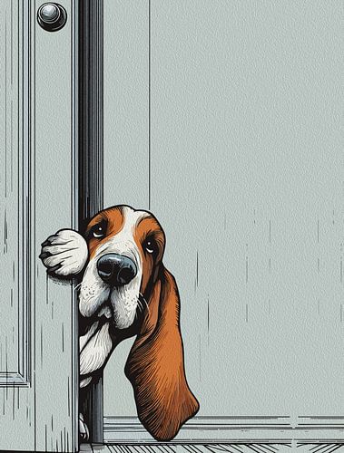Adorable peinture murale pour chien Basset Hound